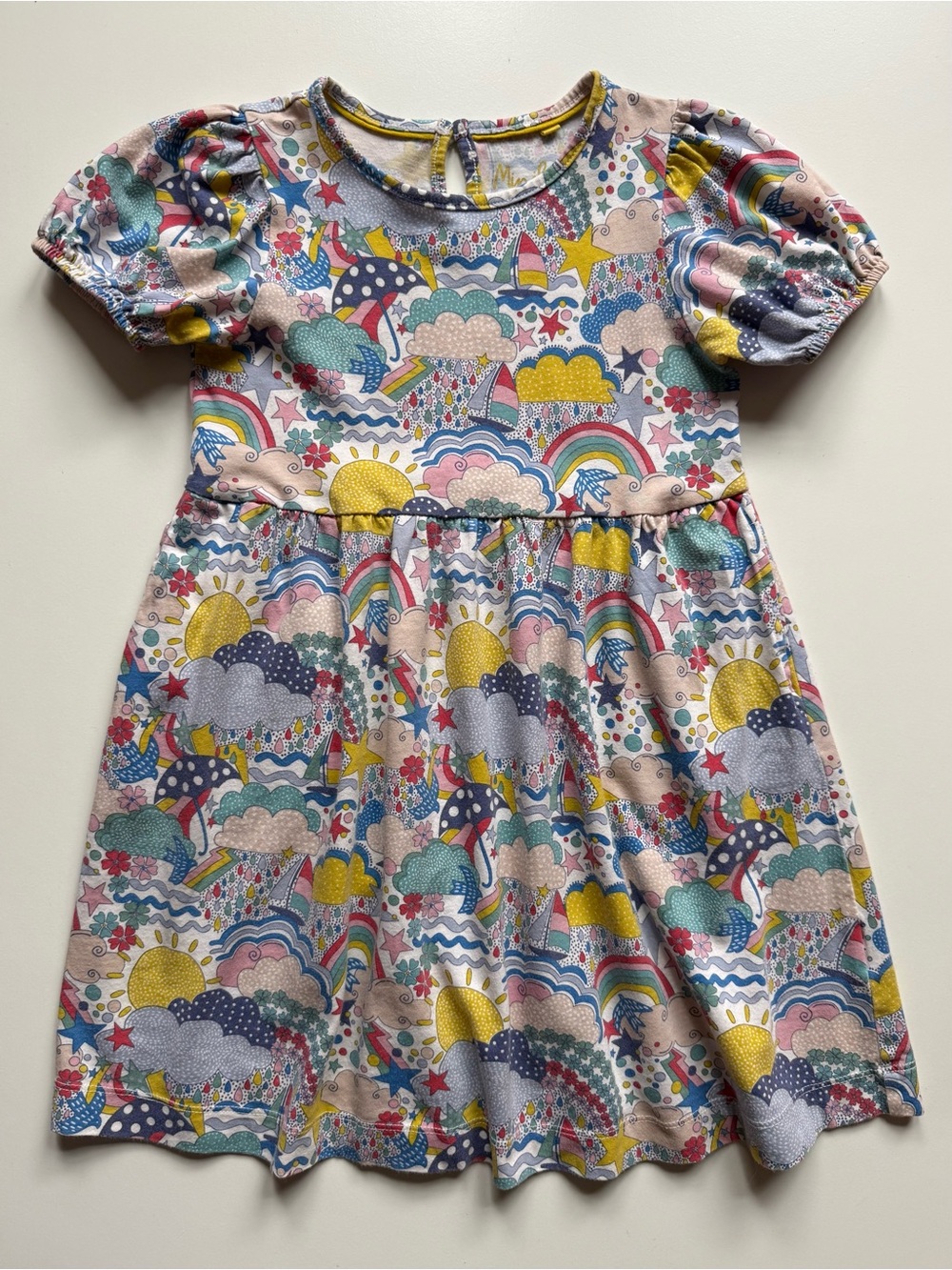 Mini Boden Girls Puff Sleeve Jersey Dress, Multi Weather - Size 5-6Y